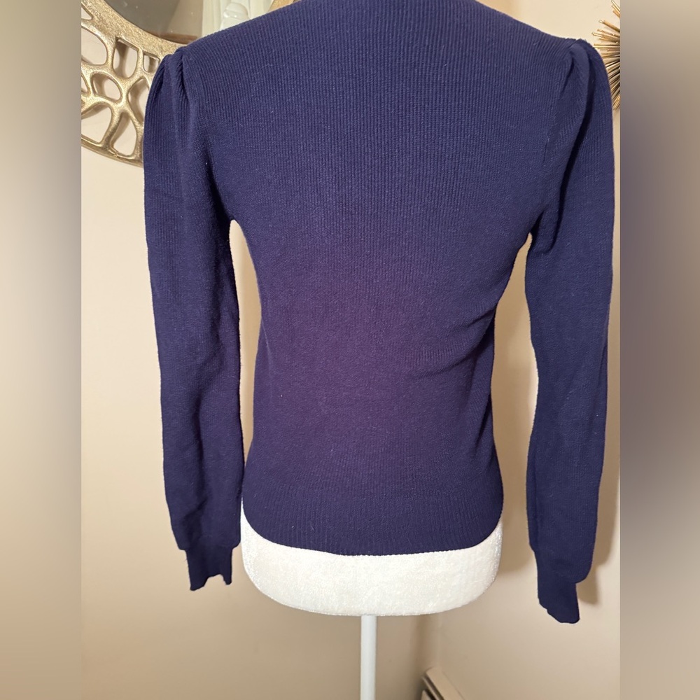 Blue Crop Ruched Ribbed Knit Sweater - Picture 7 of 10